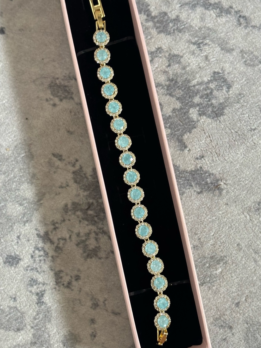 Gold Bracelet with Aqua Blue Stones - Women's Jewelry